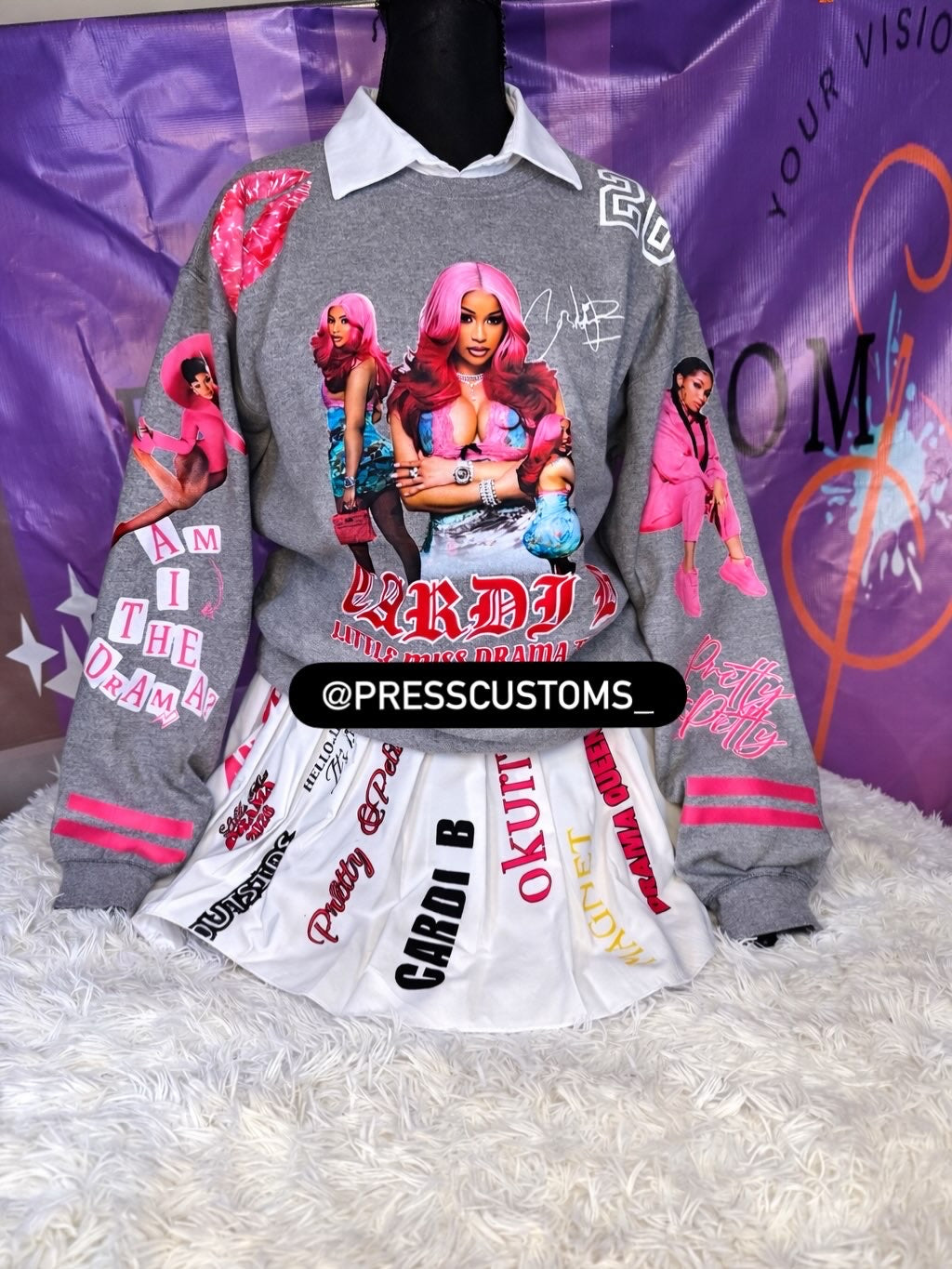 PINK/GRAY Cardi inspired sweatshirt