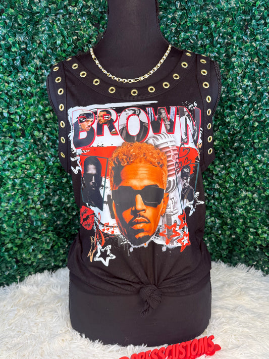 Custom  “BROWN” tank top -black