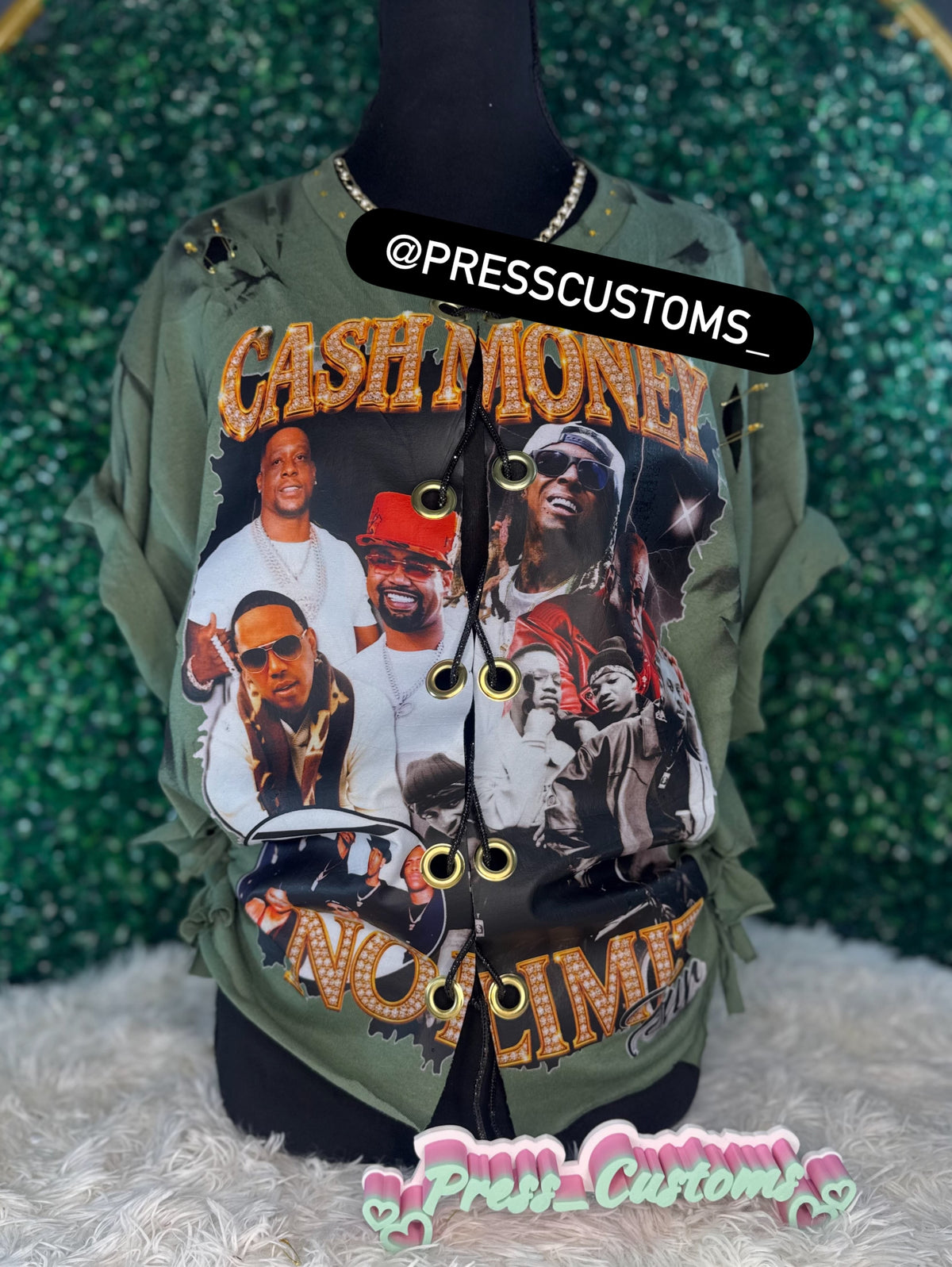 Cash money/No limit Olive green split shirt