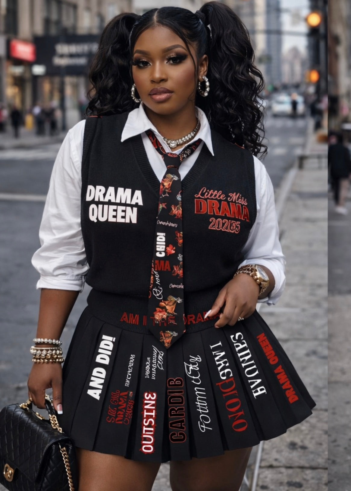 CARDI B little miss drama tour inspired school girl VEST
