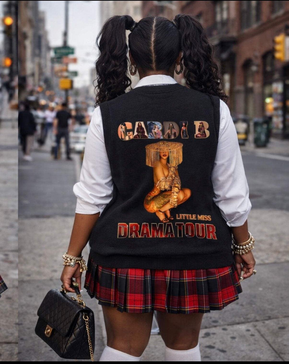 CARDI B little miss drama tour inspired school girl VEST